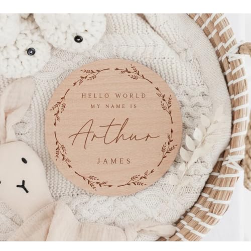 Personalized Wooden Baby Announcement Sign | Hello World My Name Is Sign | Engraved Baby Name Plaque 5.6in baby arrival sign for hospital