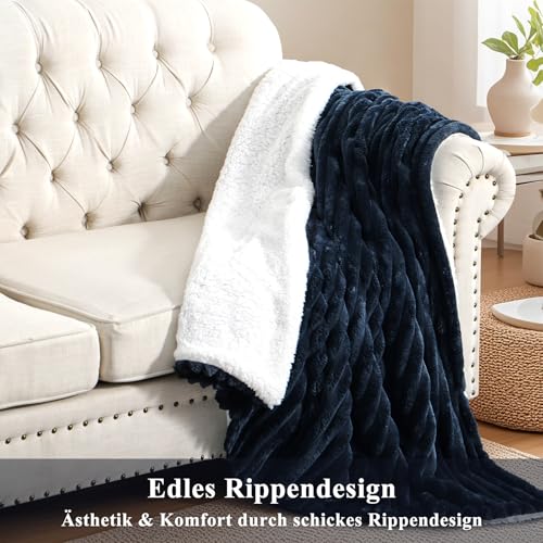 RUIKASI Sherpa Decke Warme Kuscheldecke Flauschige 130x150 cm Blau – Ansicht 4