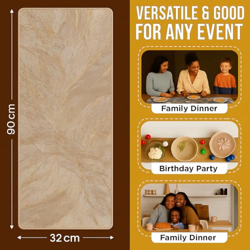 Image of Homerz Premium Table Runner, PVC, Size- 92x34 cm | Waterproof, Heat Resistant, Non-Slip, Easy to Clean Soft Table Runner for Coffee Table, Dining Table and Centre Table. (Golden Aura)