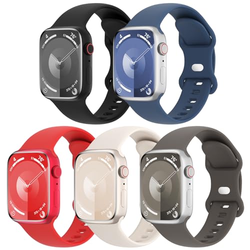 5本セット アップルウォッチ バンド コンパチブル Apple Watch バンド 38mm 40mm 41mm 42mm 44mm 45mm 46mm 49mm, スポーツストラップ 交換ベルト 柔らかいシリコン素材 通気性 防水性 に対応 iWatch Series 10/9/8/SE/7/6/5/4/3/2/1/Ultra 2/Ultra 男性 レディース