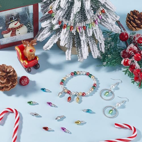 SUNNYCLUE 1 Box 120Pcs 6 Colors Mini Christmas Light Bulb Charms Bulbs Beads Bulk Red Green Plastic Holiday Xmas Tree Charm for Jewellery Making Charms Necklace Earrings DIY Crafts DIY Crafts Ornament - Image 4