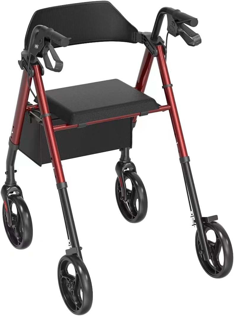 Activ8 Wellbeing Wellness Lightweight 4 Wheel Rollator Walker | Foldable Mobility Aid for Seniors & Adults | Indoor Outdoor Disability Walker with Padded Seat and Storage Bag