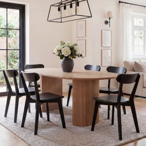 HNY Farmhouse Solid Wood Dining Chairs Set of 6, Mid Century Modern Armless Kitchen & Dining Room Chairs with Curved Back, 300 LBS Capacity, Black for Home, Apartment