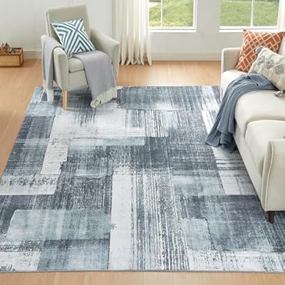 VK·LIVING Washable Rug Modern Area Rug 5'x7' Low Pile Bedroom Rug, Thin Living Room Rug with Non Slip Backing No Shedding Large Area Rug Lightweight Abstract Machine Washble Rug for Home,Grey