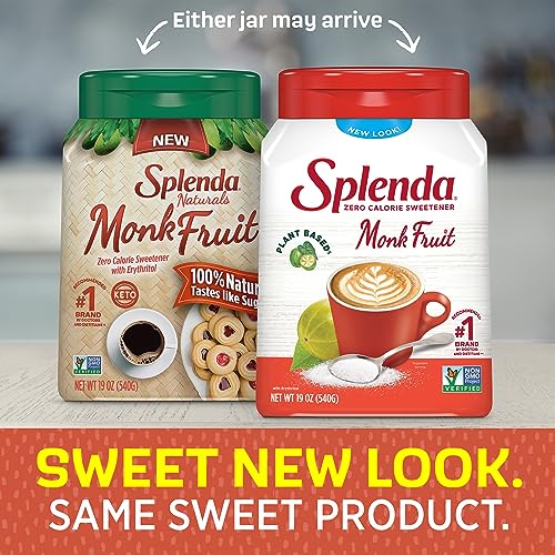 Image of SPLENDA Monk Fruit Zero Calorie Plant Based Granulated Sweetener Jar, 19 oz (Pack of 2)