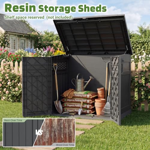 Image of LHBcraft Large Outdoor Storage Cabinet 51 Cu Ft with Lockable, Outdoor Storage Shed with Pneumatic Hydraulic Lid-Easy to Assemble, Waterproof Outdoor Storage Box for Backyards,Patios