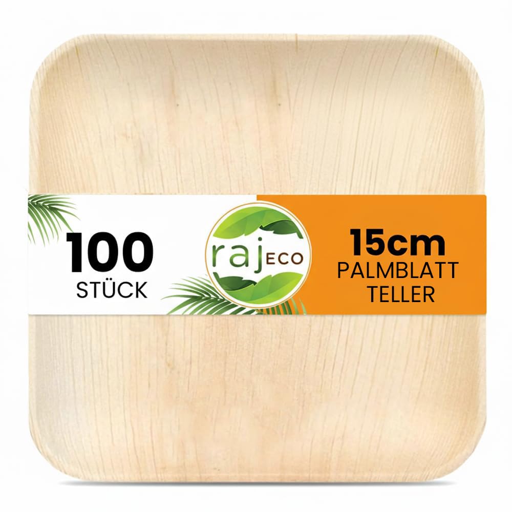 Raj Palmblatt Teller [100er-Pack] - 15 cm Quadratische | Umweltfreundliche