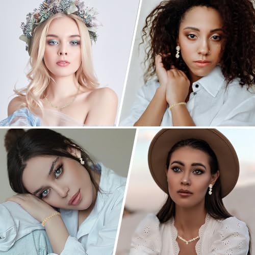 Bridal Wedding Jewelry Set Rhinestone Include Necklace Earrings Bracelet Brides Bridesmaid Prom Costume for Women - Image 5