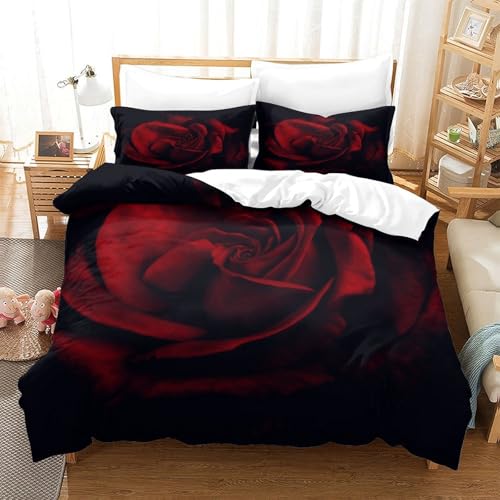 Parure de lit rose rouge en microfibre 135x200cm pour lit simple - 3