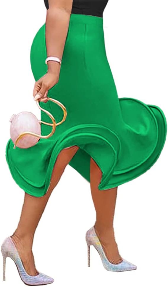 AOMEI Women's High Waist Bodycon Flare Mermaid Midi Party Skirt