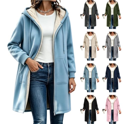 PXQIRMR Winter Coats for Women Hooded Fleece Lined Zip Up Long Coat - image 1