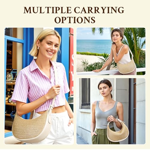 Herald Straw Crossbody Bag for Women Beach Woven Hobo Handbag Summer Chic Crescent Shoulder Purses with Adjustable Strap2