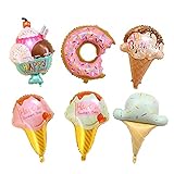 Kawaii Ice Cream Balloons Donut and Ice Cream Mylar Balloons for Birthday Party Baby Shower Summer Hawaii Party Decoration Pack of 6