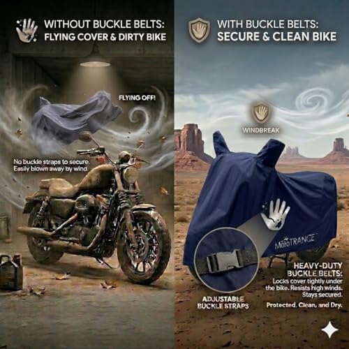 Image of Mototrance All Weather Protection Two Wheeler Cover for All Bikes /Royal Enfiled /Upto Pulsar 160CC to 350CC | Anti Dust, Water Resistant, Heat Resistant, UV Proof with Mirror Pocket | Solid Blue