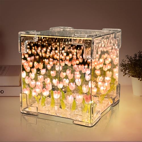 WULCFCH Tulip Lamp Night Light Birthday Gifts for Women LED Infinity Mirror Lamp Tulips Artificial Flower Lamp for Bedroom Home Decor Romantic Creative Gifts for Mom Wife Grandma Girlfriend Sister