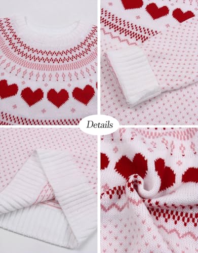 Image of Women's Fair Isle Sweater Crew Neck Long Sleeve Heart Sweater Vintage Tops