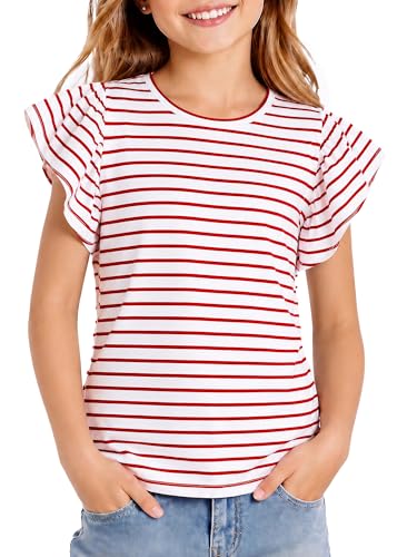 Image of Girls' Summer Shirts Cute Tops Ruffle Sleeve Crew Neck Casual Tees