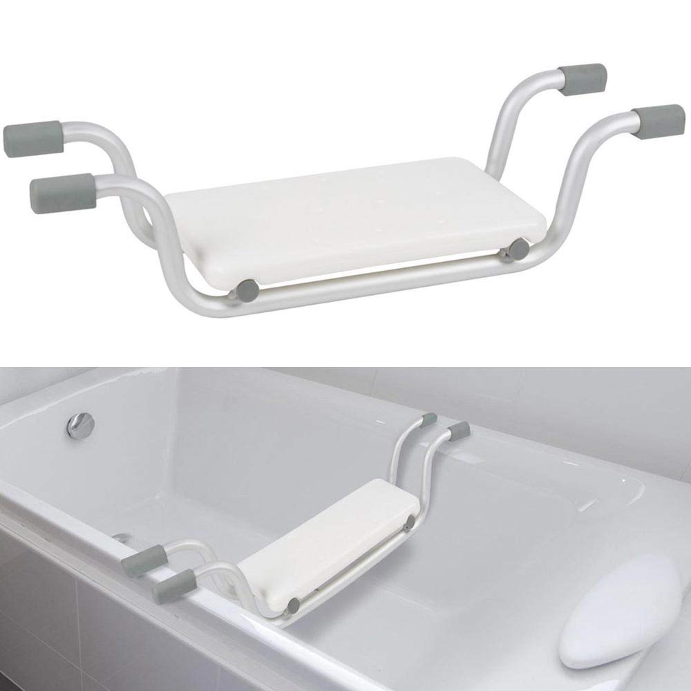 Bakaji - Silla Taburete para bañera, Asiento de Apoyo para Personas Mayores, de Acero y plástico, con Patas Antideslizantes, instalación Borde de la bañera, Capacidad máxima de 150 kg