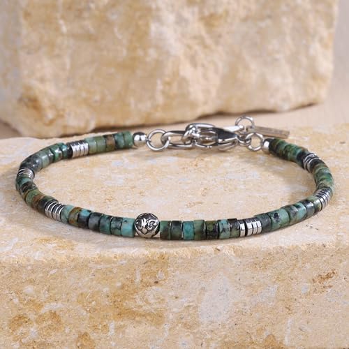 COAI Beaded Bracelet for Men, Fleur De Lis Heishi Gemstone Bracelet for Men, Hematite Black Stone/Turquoise/Red Jasper4