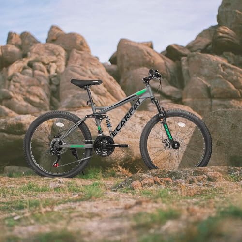 Image of Ecarpat 24 /26 /27.5 Inch Mountain Bike, Full /Front Suspension Mens Boys Mountain Bike with 21 Speed Steel Frame and Dual Disc Brakes, Adult Sport Bicycle for Trail City Road, Gift Choice