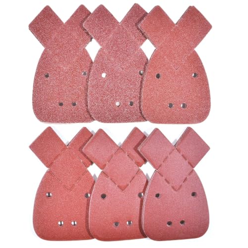 Taspire 60pcs Black and Decker Mouse Sander Pads (6 Grits 10 x 40/60/80/120/180/240) with Extra 2 Tips Hook and Loop Sanding Sheets 4-Hole Dust Extraction for Wood Metal & Paint