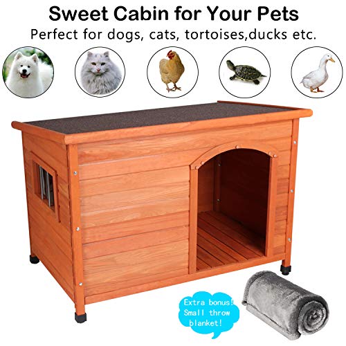 ROCKEVER Wooden Dog Houses for Large Dogs Outside, Large Dog House Outdoors Weatherproof with Door Insulated Autumn Blonde