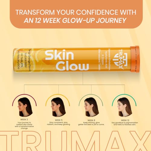 Image of Skin Glow Japanese Glutathione Effervescent Tablets - Pack of 4 (80 Tablets) | 500mg L-Glutathione with Vitamin C & Hyaluronic Acid | Tangy Orange Flavor Skin Glow Supplement for Clear, Radiant Skin