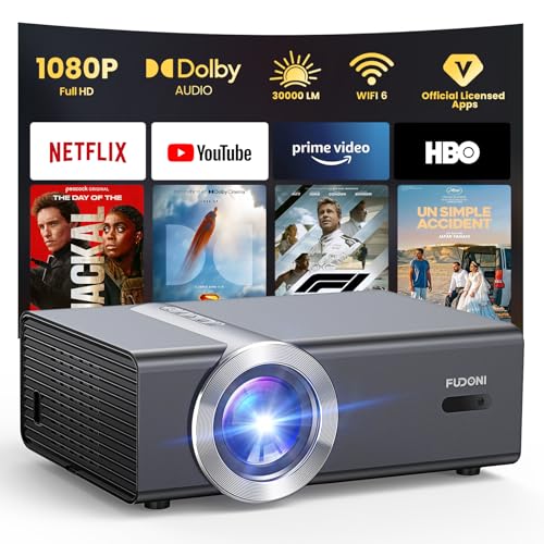 FUDONI Netflix 4K Smart Projector - 1080p, WiFi 6, Apps