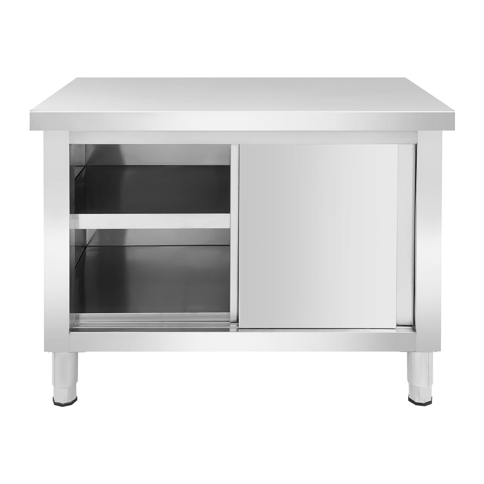Edelstahl Arbeitsschrank mit Schiebetür 100x60x80cm - Arbeitstisch mit 2 Ablagen, Gastro-Edelstahlschrank 300kg Tragkraft, Freistehend Küchenschrank für Küche, Outdoor Werkstatt Gastronomie