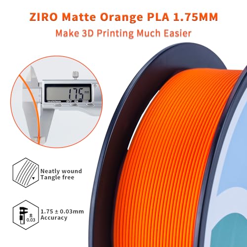 Image of ZIRO High Toughness 3D Printing PLA, Matte 1kg 1.75mm Spool, Orange | Fit for Most FDM 3D Printer, 1.75mm 1KG Spool, Dimensional Accuracy + /-0.03mm, Colorful PLA FilamenT