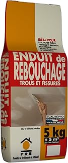 Enduit de Rebouchage 5kg - Haute Adh&eacute;rence et S&eacute;chage Rapide - Id&eacute;al pour R&eacute;parer Trous, Fissures et Cavit&eacute;s - Int&eacute;rieur - Tous Supports Muraux et Plafonds