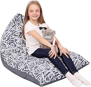 Kids Bean Bag - COVER ONLY - Stuffed Animal Storage - Large Triangle Beanbag Chairs for Kids - 150+ Teddy Plush Toys Holder and Organiser for Boys and Girls - 100% Cotton Canvas - Hatch Stars