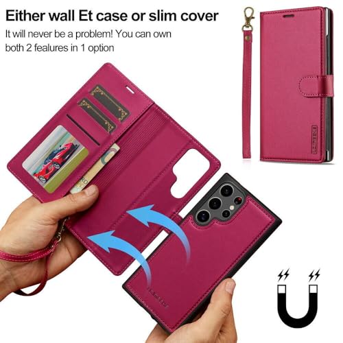 Étui compatible avec Samsung Galaxy S24 rouge clapet en cuir - 2