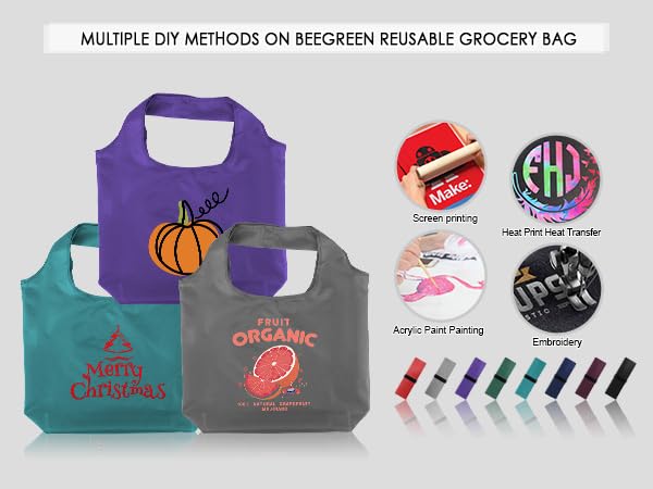 Image of BeeGreen Rolled Up Grocery Bags Reusable Shopping Bags Foldable for Groceries