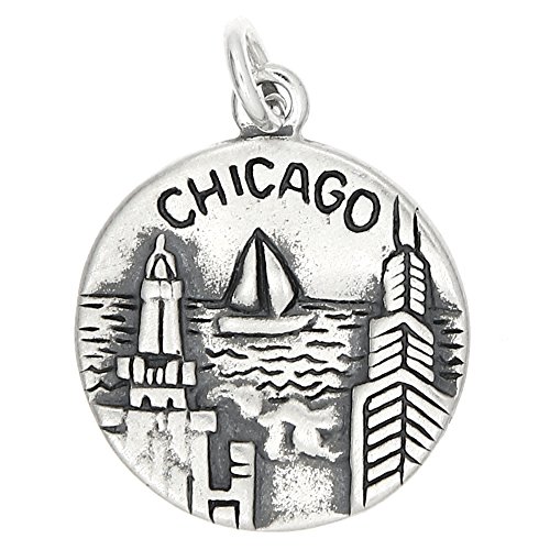 LGU Sterling Silver Oxidized Double Sided Round Chicago Illinois Charm