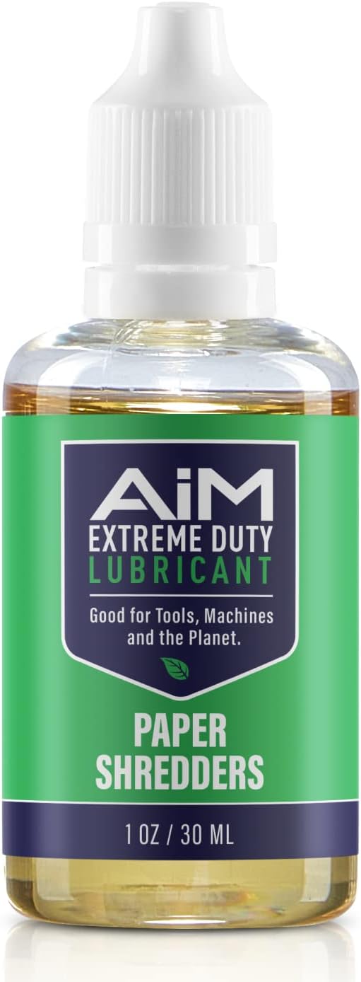 - PlanetSafe Lubricants AiM Paper Shredder Oil/Lubricant - 1 oz - Reduces Friction & Noise, Keeps Blades Sharp, Water-Repellent - Ideal for Paper Shredders, Shredding, No Sheets - Made in The USA!