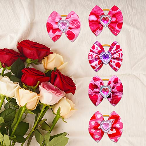 50pcs/25pairs Valentine's Day Dog Bows Bling Love Rhinestone Pet Hair Bows with Rubber Bands Puppy Bowknot Topknot Pet… - Image 8