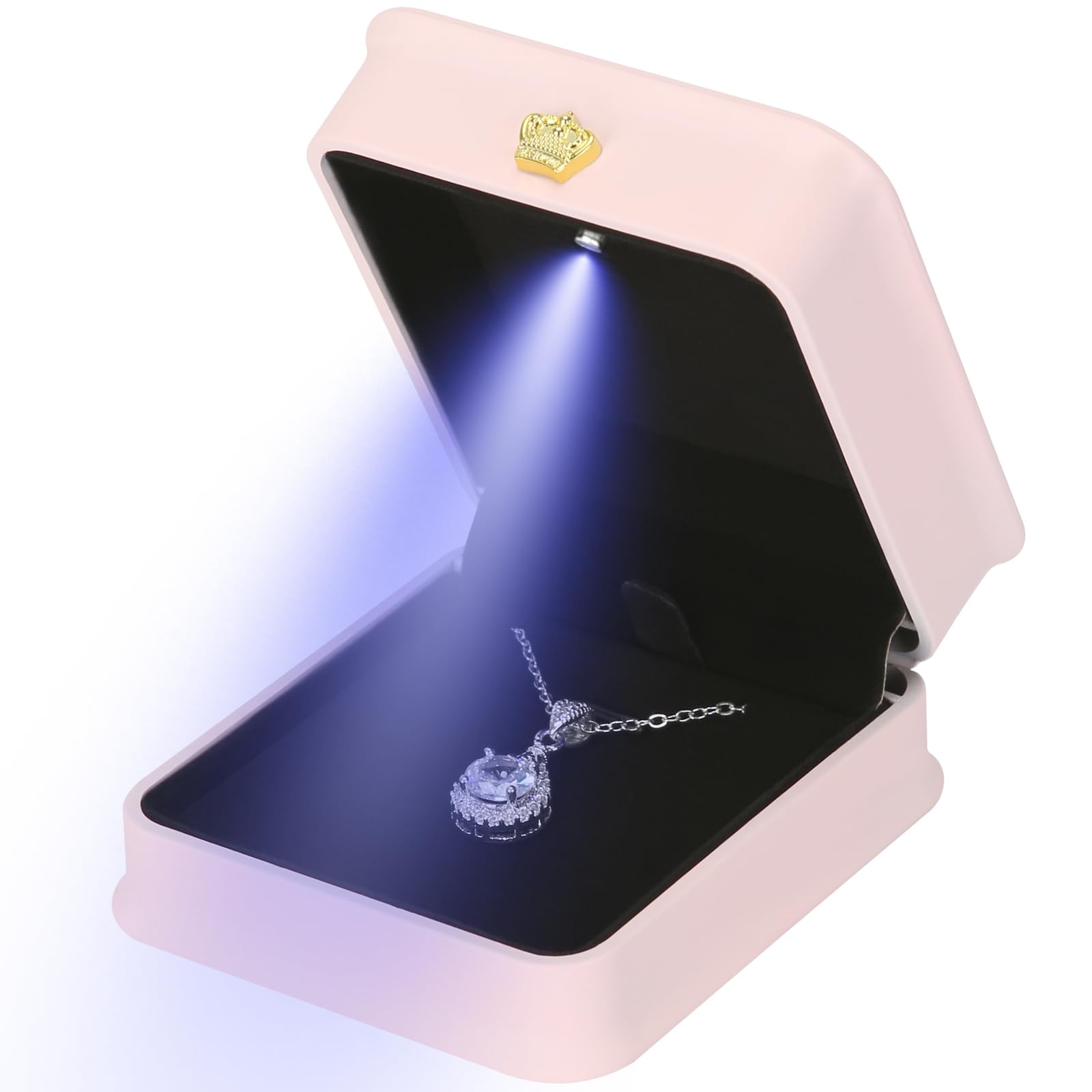 Necklace Pendant Gift Box with LED Light Premium PU Leather Jewellry Storage Display Case for Wedding Engagement Birthday
