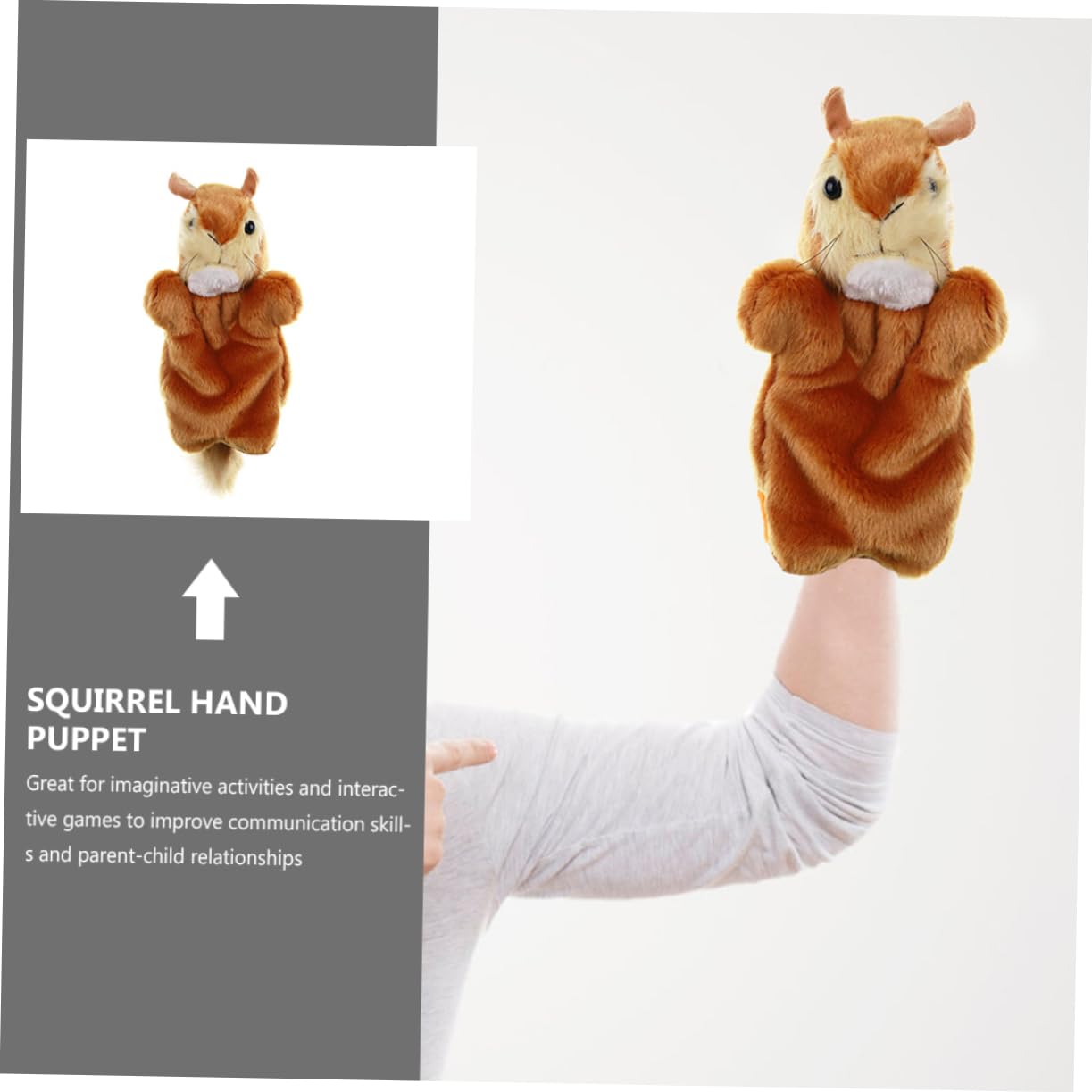 Vaguelly Squirrel Hand Puppet Fluffy Animal Finger Puppet Toy for Kids Storytelling Role-Play Interactive Parent-Child Communication - Image 2