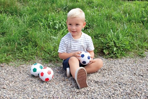 Lena 62163EC Soft-Fußbälle blau/grün/rot 10 cm - Softball Fußball aus Schaumstoff im 3er Set für Langen Ballspielspaß, Kinder Schaumstoffball Set Indoor & Outdoor