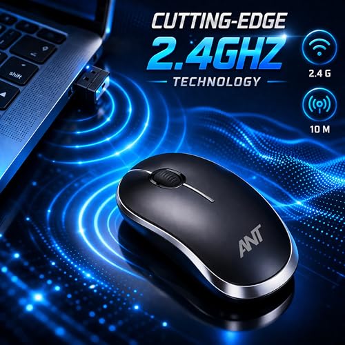 Image of Ant GLOBE15 Wireless Mouse |2.4GHz High-Speed Connectivity |1200 DPI Optical Tracking |12M Battery Life |10m Range USB Plug & Play, Lightweight Ergonomic Design for Laptop,PC,Mac,Windows -Black /Silver