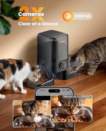 Image of oneisall Automatic Cat Feeder with Camera for 2 Cats, 1080P HD Night Vision, 20 Cups /5L Cat Feeder Automatic, 2-Way Audio, Motion-Activated Alerts, 5G WiFi APP Remote Control Pet Feeder