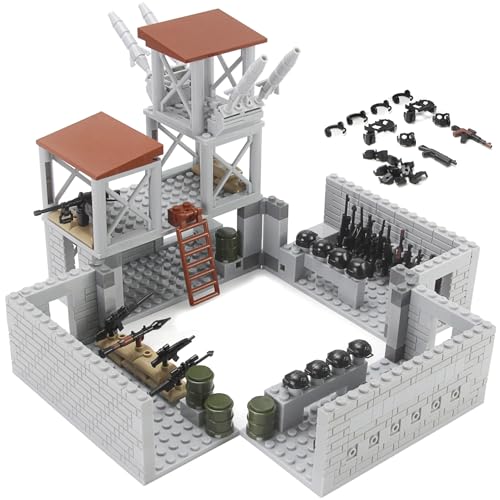 Military Base Building Set Fortress Guard Tower with Weapons Army Gear Kit