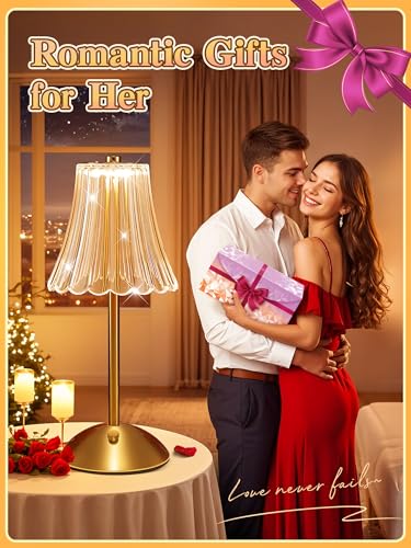 Image of One Fire Crystal Lamp Set of 2, 3 Colors Gold Lamps Mood Listing, Dimmable Bedroom Lamps Vintage Lamp,Rechargeable Nightstand Lamp, Table Lamp for Bedroom Living Room Bathroom Hotel Bar