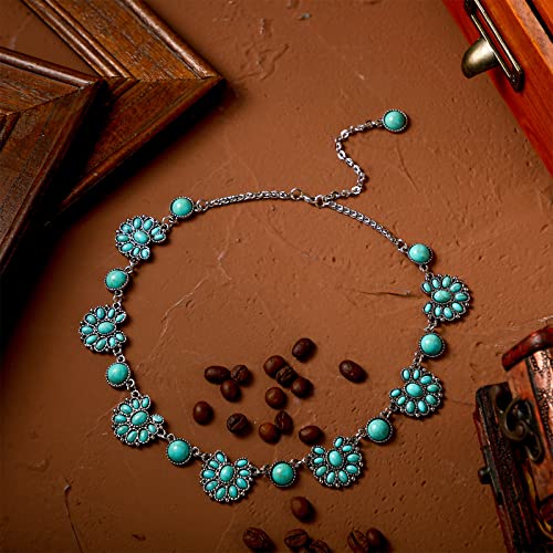 Bonuci Turquoise Collar Necklace Long Necklaces for Women Western Jewelry Silver Boho Jewelry Pendant Choker Collar with Buckle for Women4