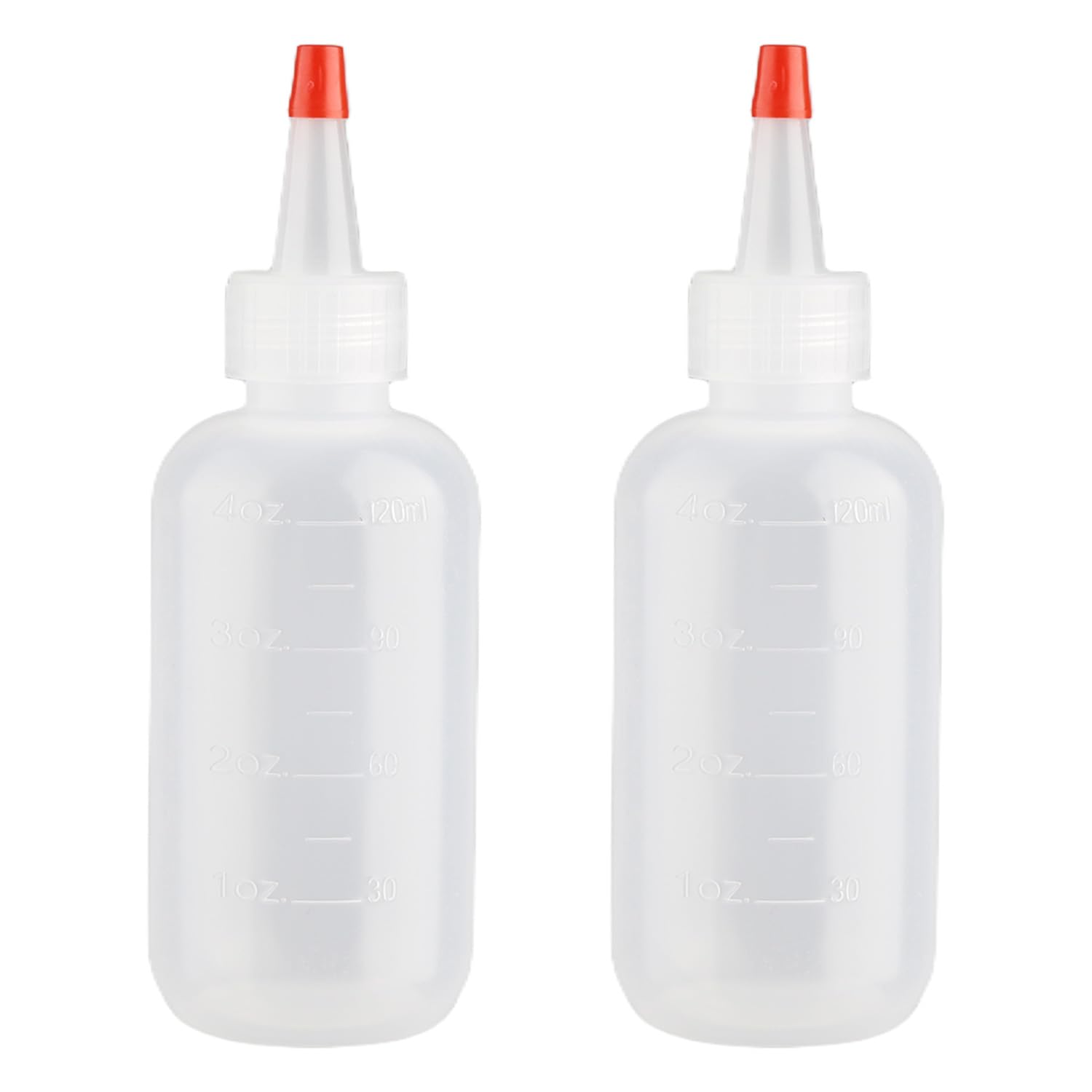Hopzab Red 2 Pcs 120Ml Reusable Squeeze Applicator Bottles With Nozzles, Leak-Proof Plastic Graduated Bottles For Shampoo, Body Wash, Paint, Glue & Crafts – Portable Dispenser For Hair Care And Travel