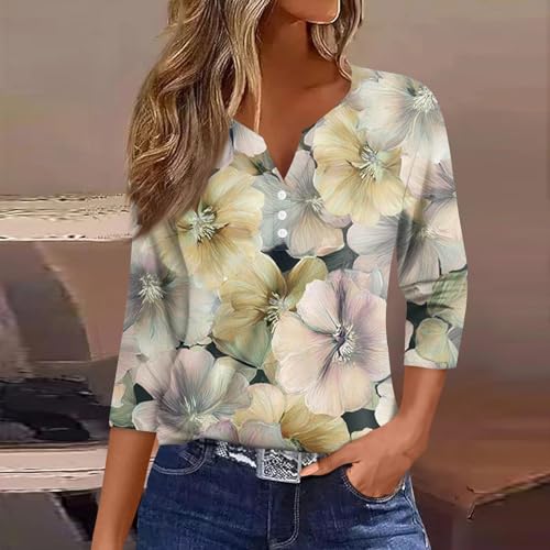 Early Fall Fashion Womens Tops 3/4 Sleeve V Neck Button Down Shirts Business Casual Outfit Tees Top 20254