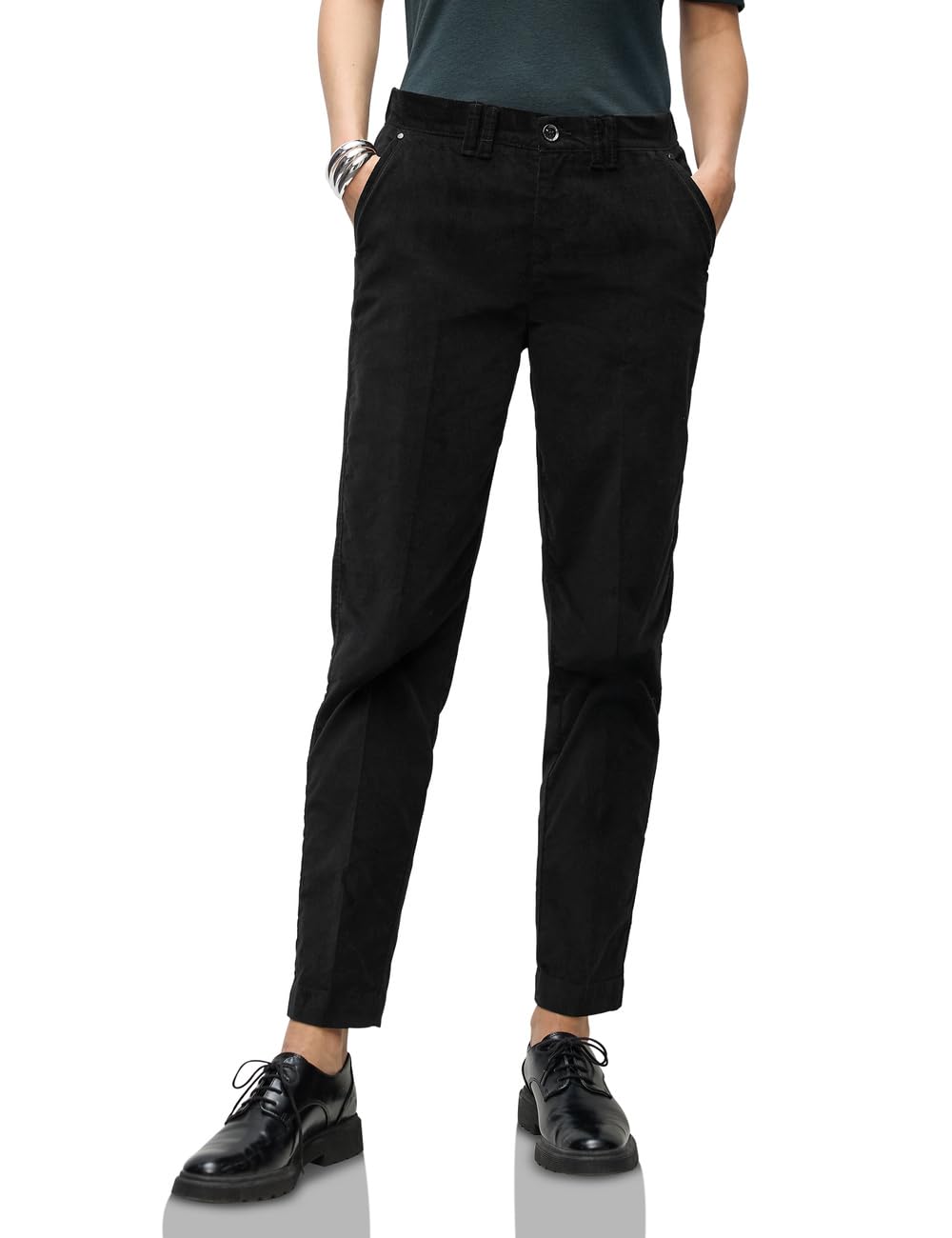 Street One 3716673 Women's Soft Velvet Chino, Black, 40 W x 30 L