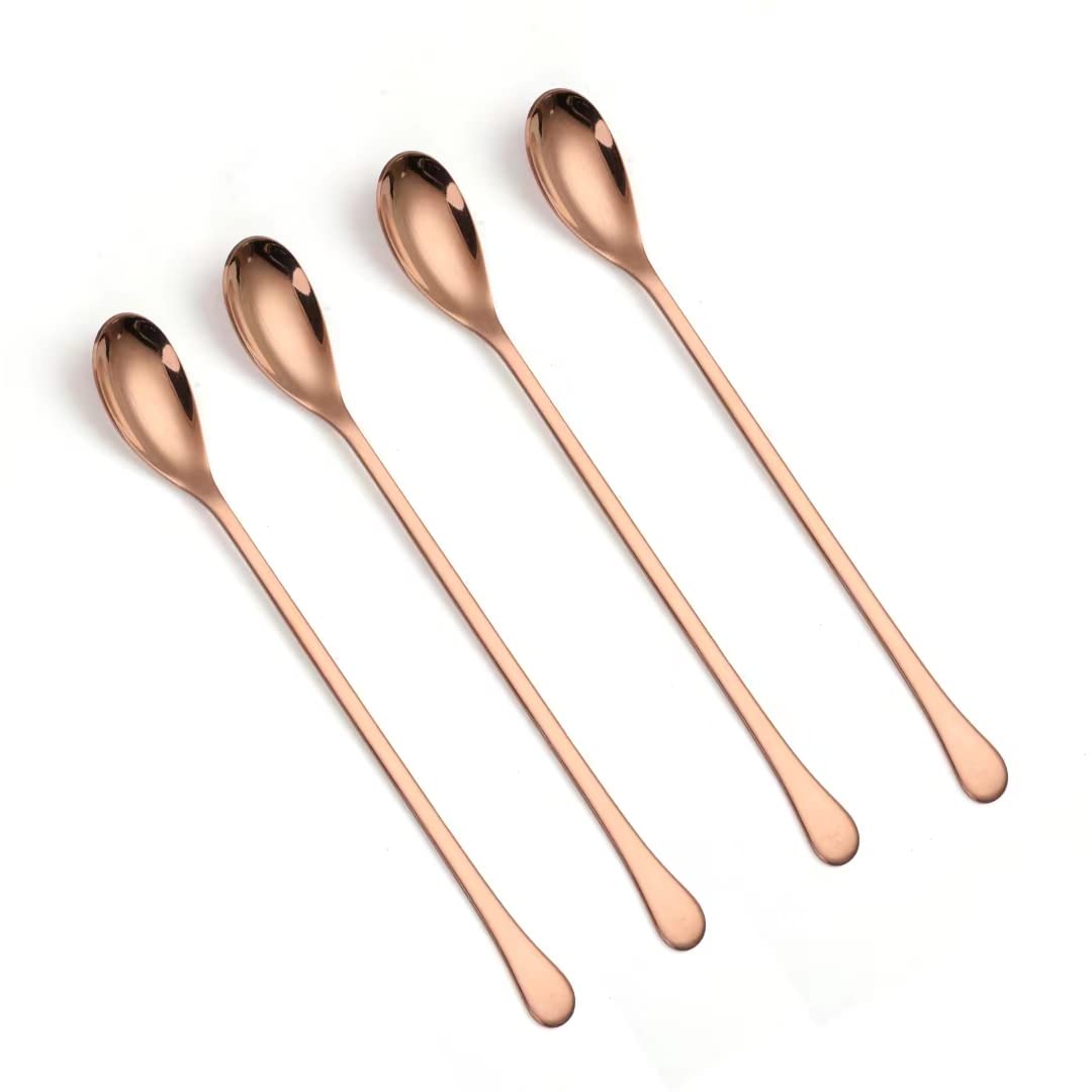 Long Handle Spoons,8-inch Ice Tea Spoon, Coffee Stirrers,Ice Cream Spoon, AXIAOLU Premium 18/10 Stainless Steel Cocktail Stirring Spoons, Set of 4 rose gold