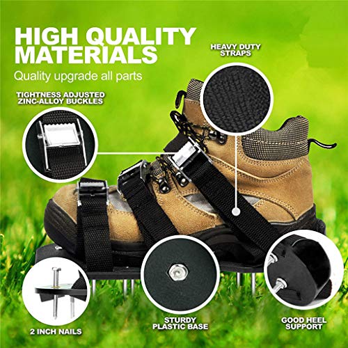Garden Lawn Aerator Shoes , Grass Aerating 57mm Long Spiked Sandal Tool Scarifier Lawn Nailer Heavy Duty Adjustable Straps with Buckles for Lawn or Yard